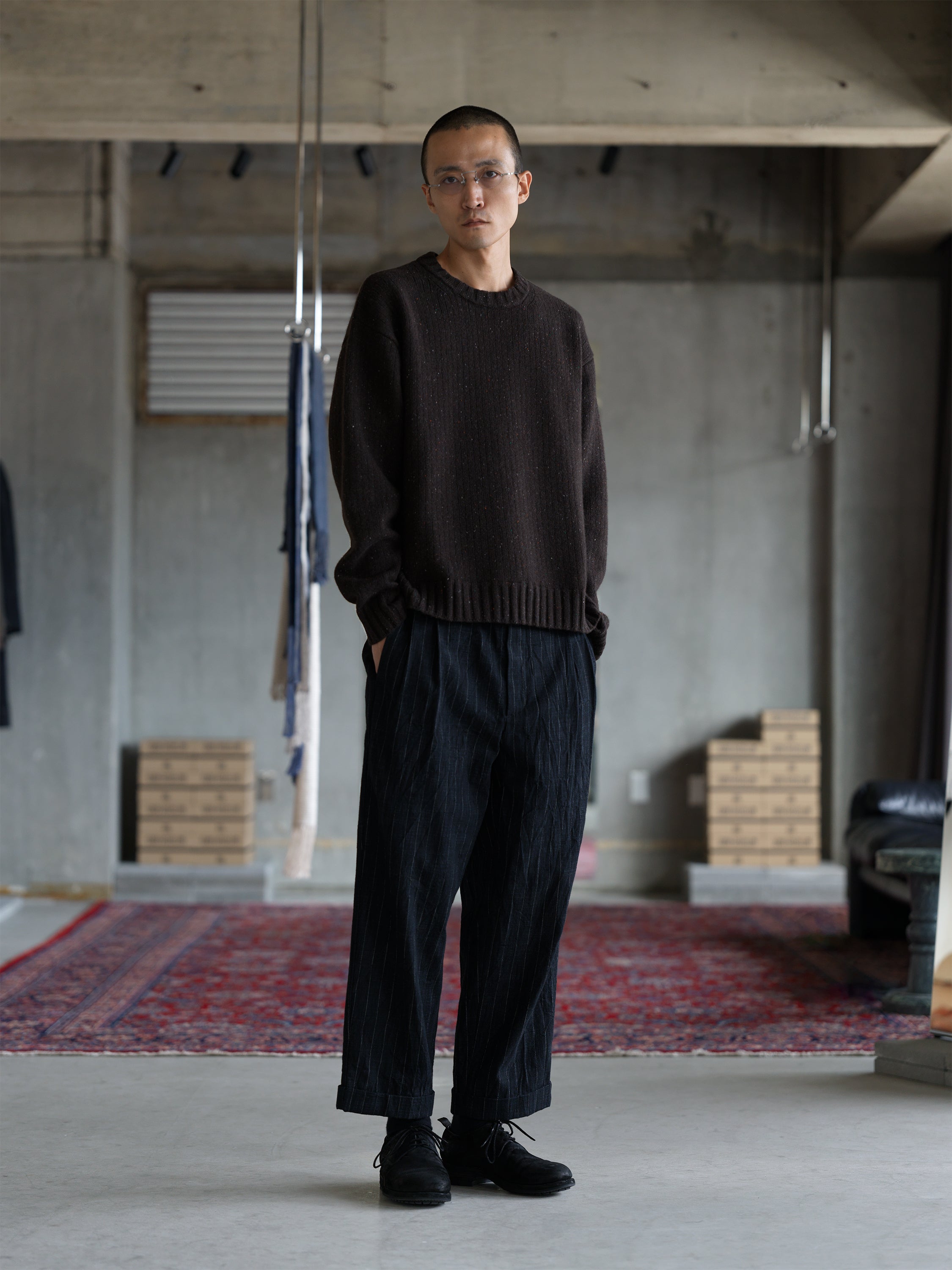 Crewneck Sweater - Flecked Dark Brown