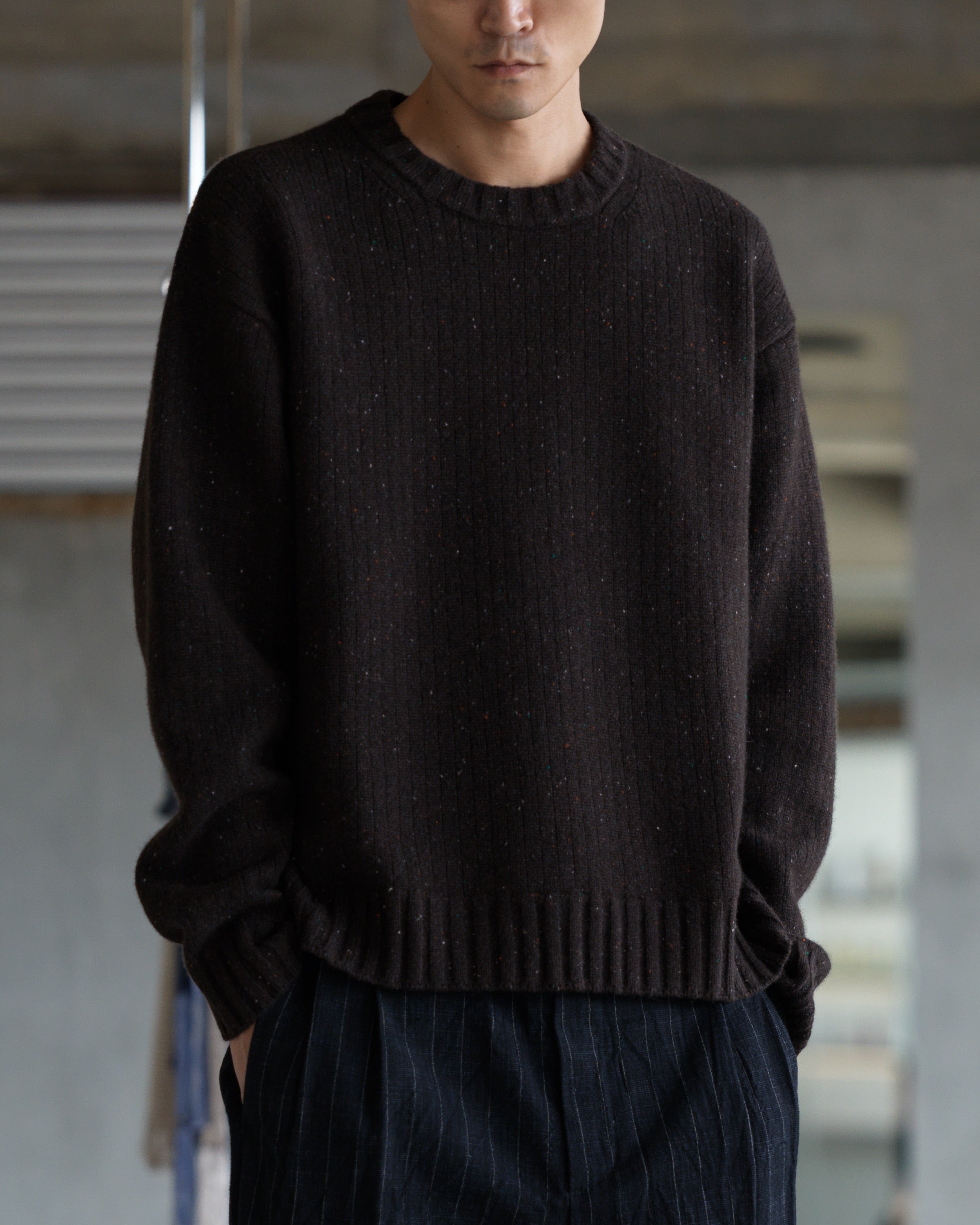 Crewneck Sweater - Flecked Dark Brown