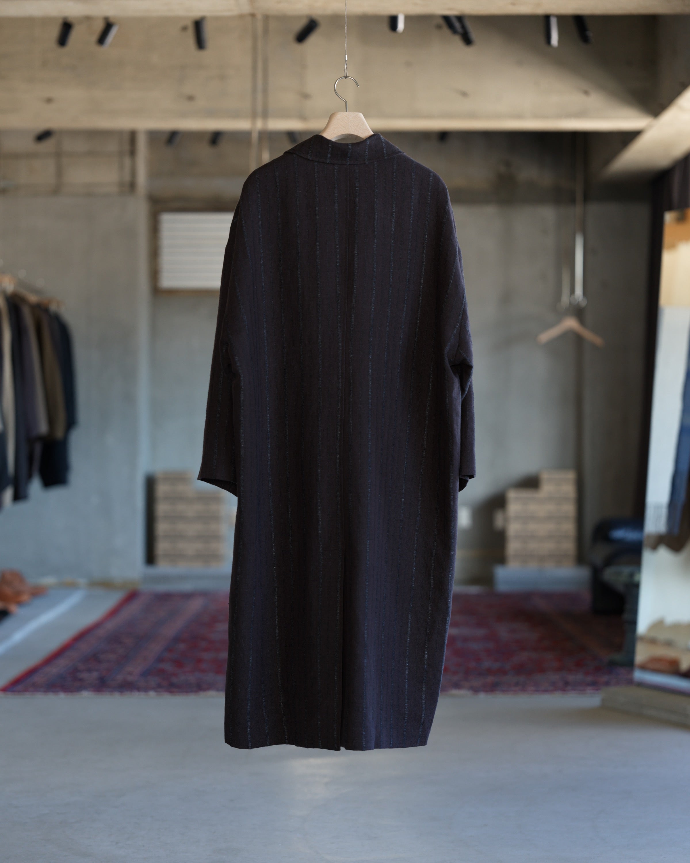 Double Breasted Overcoat - Raisin Dobby Stripe Herringbone
