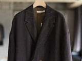 Double Breasted Overcoat - Raisin Dobby Stripe Herringbone
