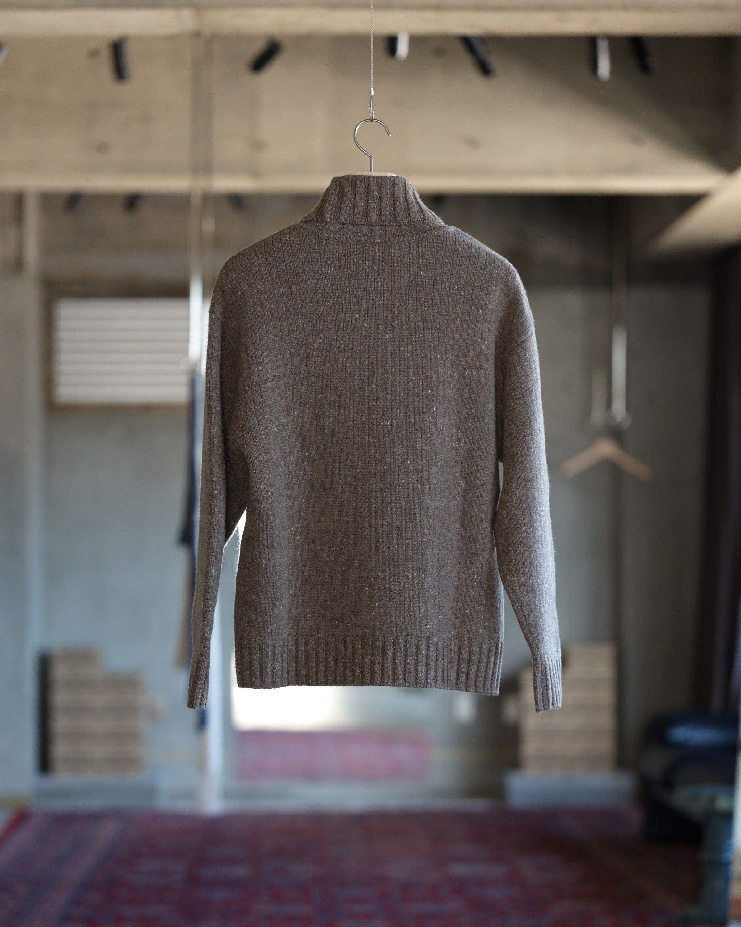 High Neck Sweater - Flecked Light Brown