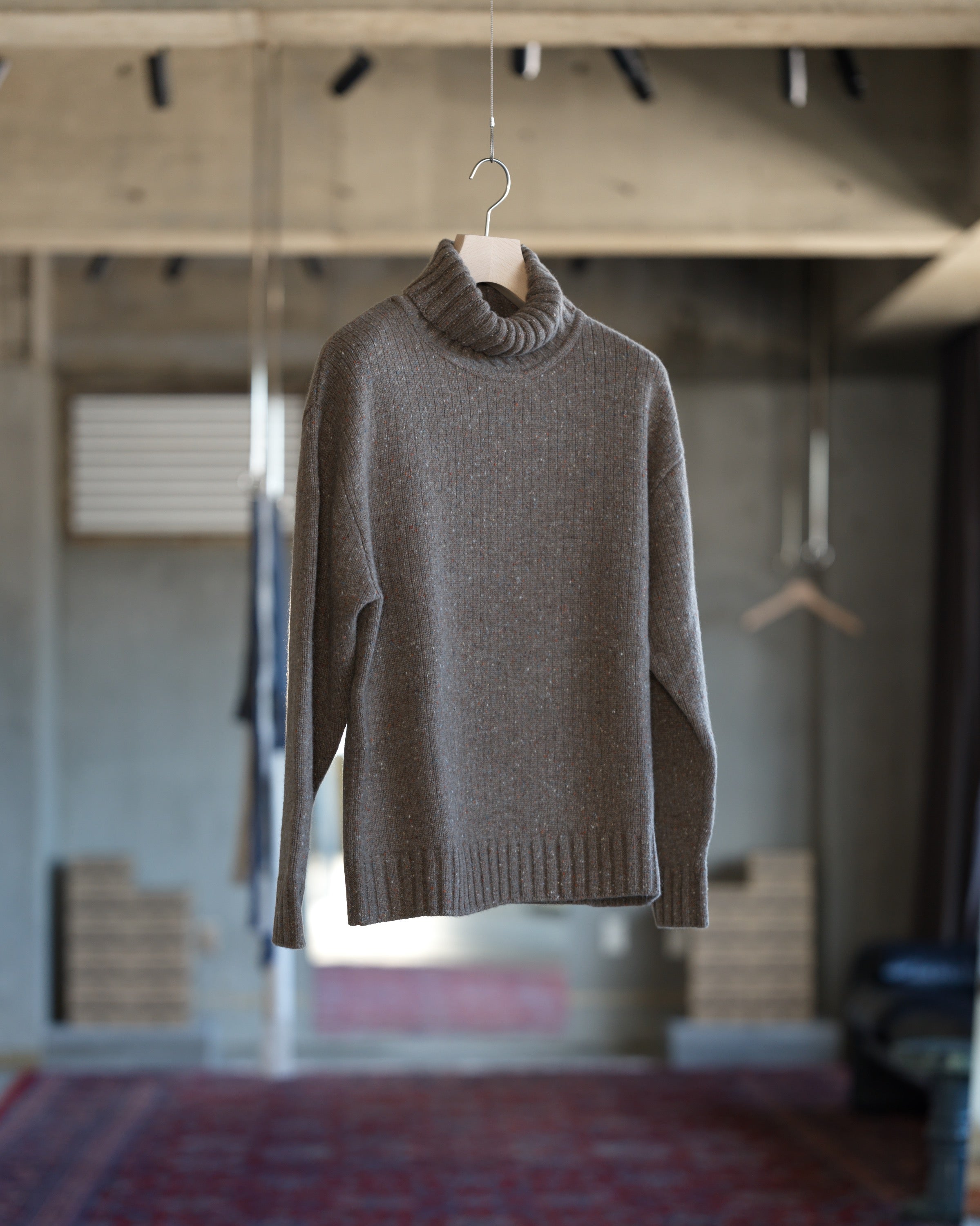 High Neck Sweater - Flecked Light Brown