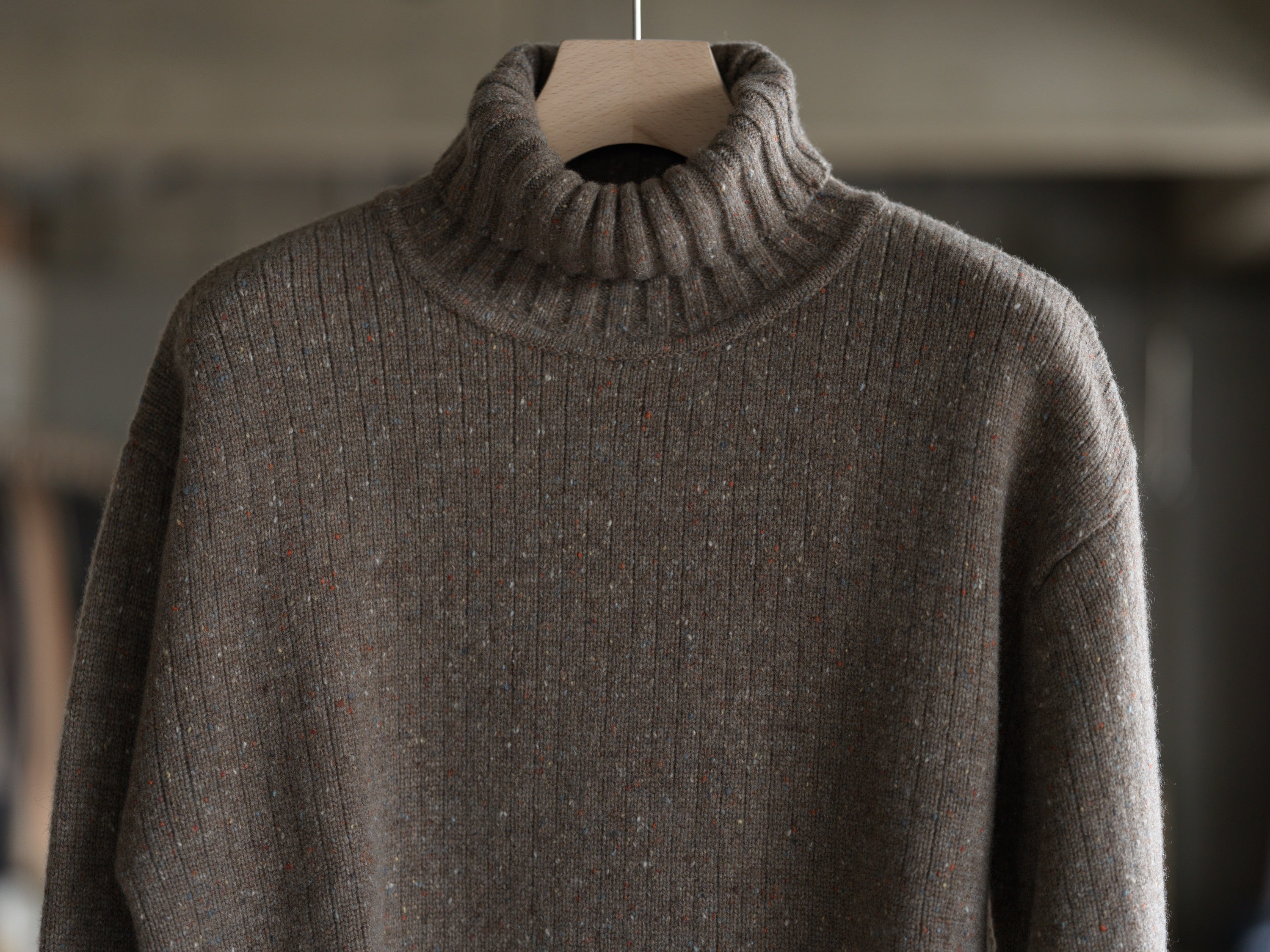 High Neck Sweater - Flecked Light Brown