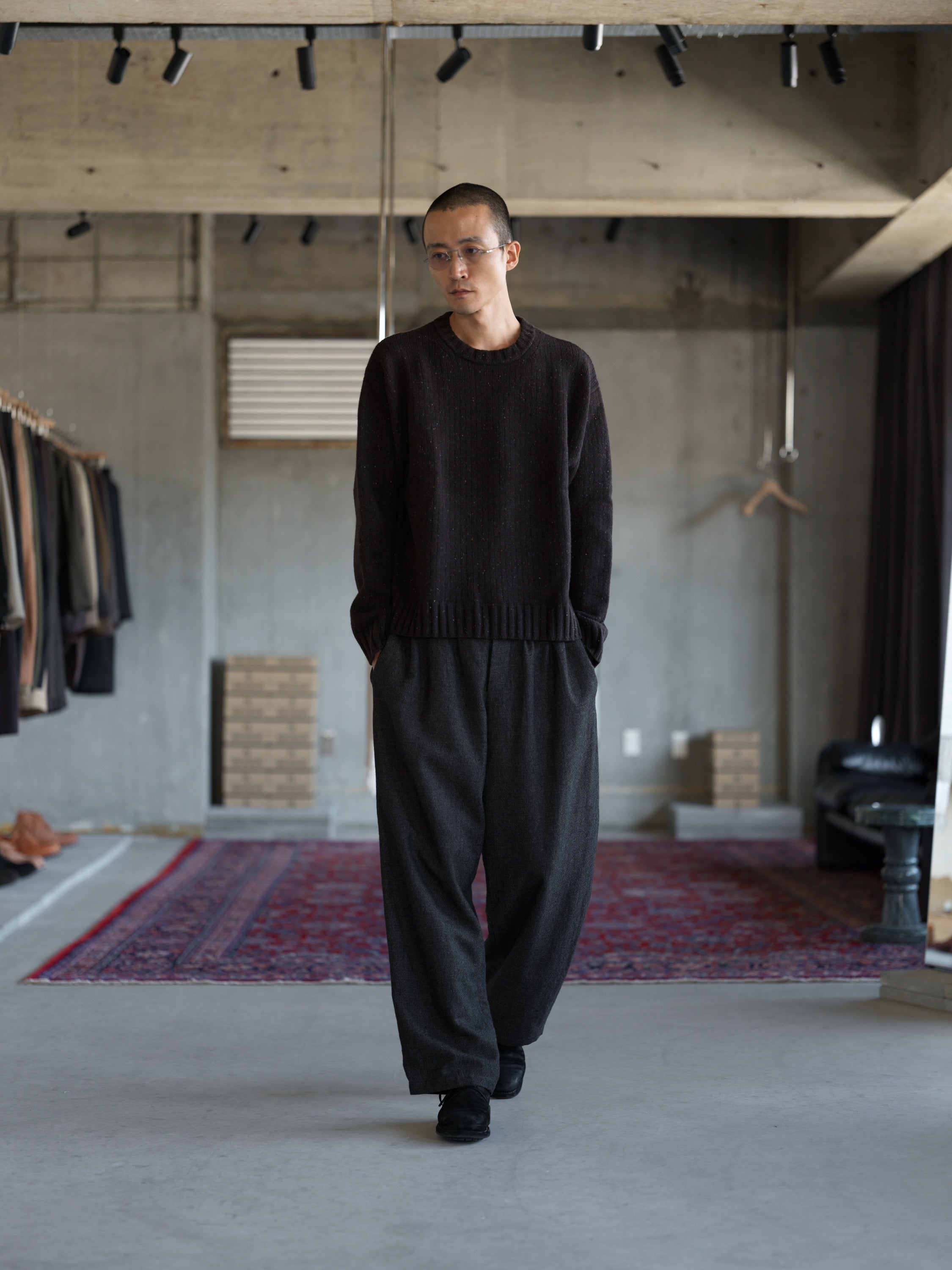 Triple Pleated Pant - Charcoal Wool Yak Linen Twill