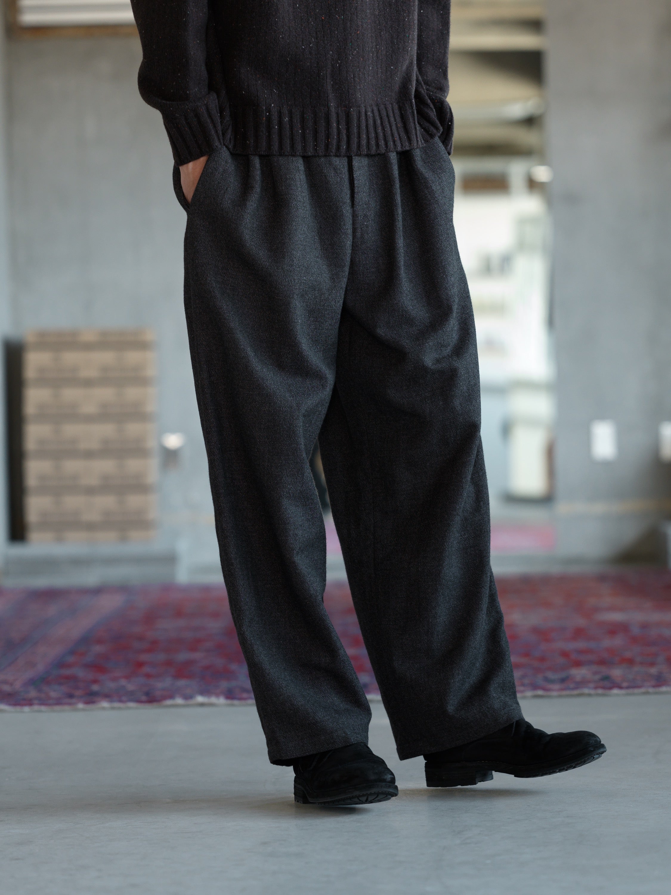 Triple Pleated Pant - Charcoal Wool Yak Linen Twill