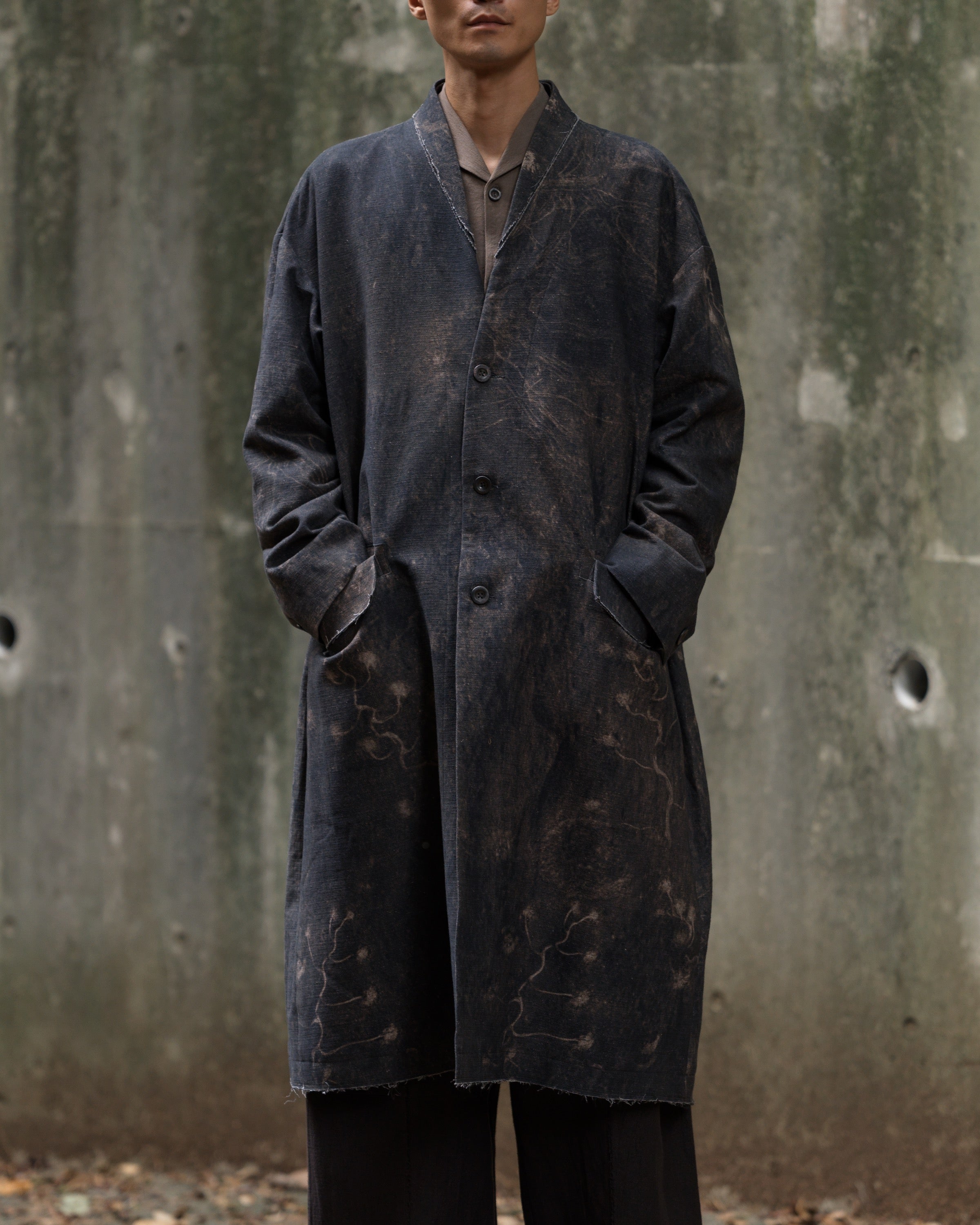 Oversized Collarless Coat - Creepers