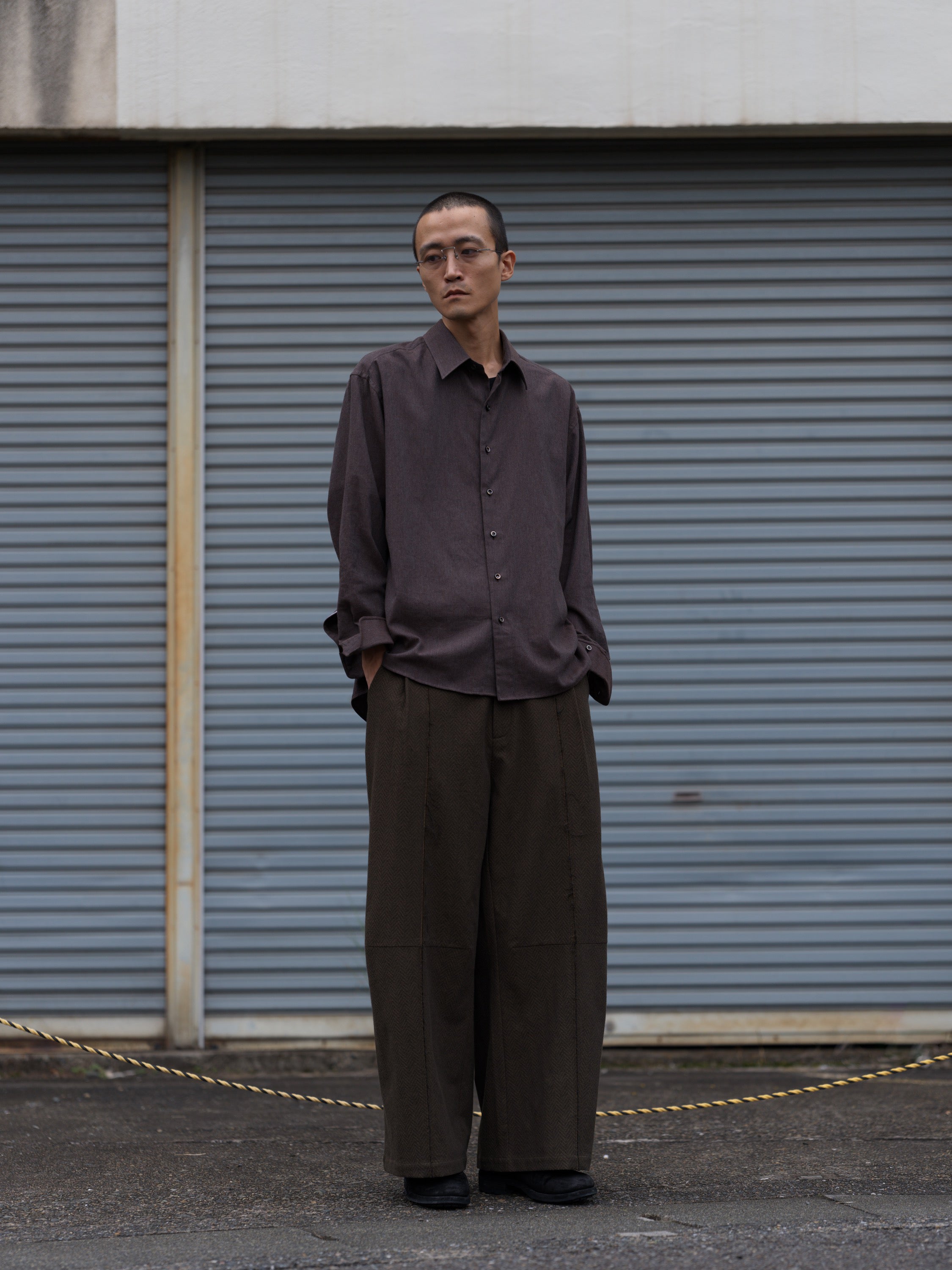 Raw Seam Long Trouser - Khaki Herringbone